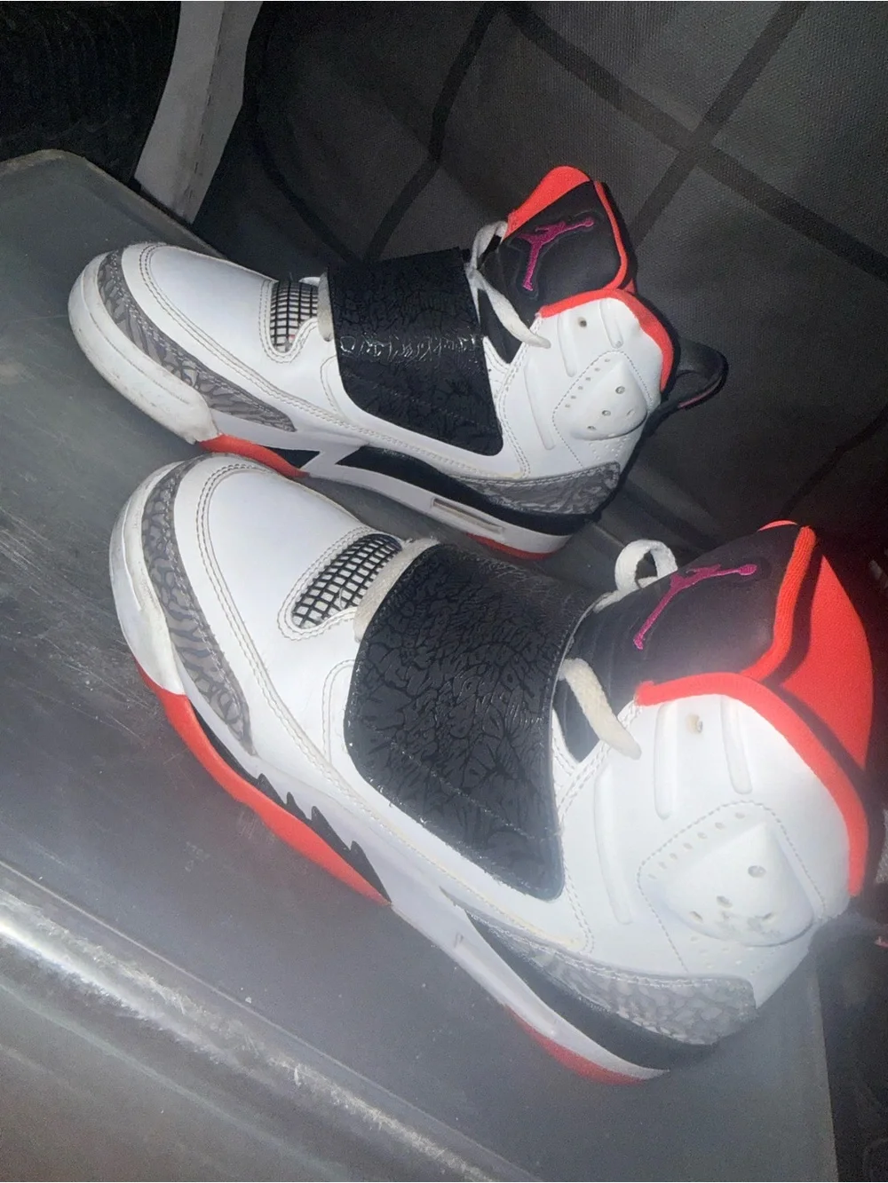 Jordan Kids' White Black Pink and Orange Strap Basketball Sneakers